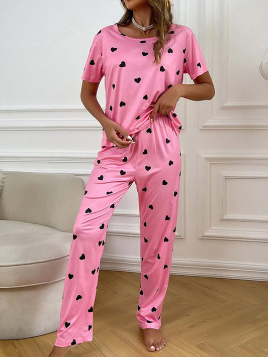 Women's Pajama Set With Allover Heart Print