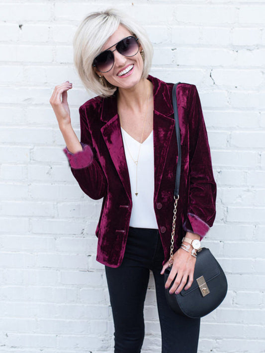 Women's Solid Color Velvet Blazer