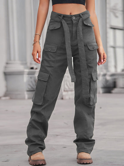 washed denim multi-pocket heavy industry casual overalls trousers