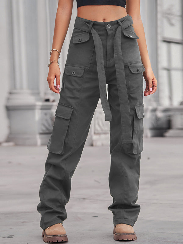 washed denim multi-pocket heavy industry casual overalls trousers