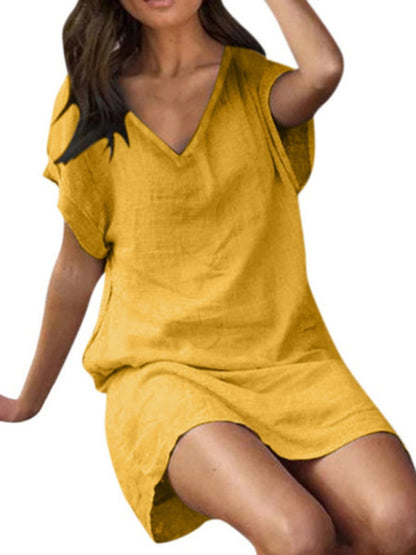 Women's Solid Color Linen Blend Shirt Dress