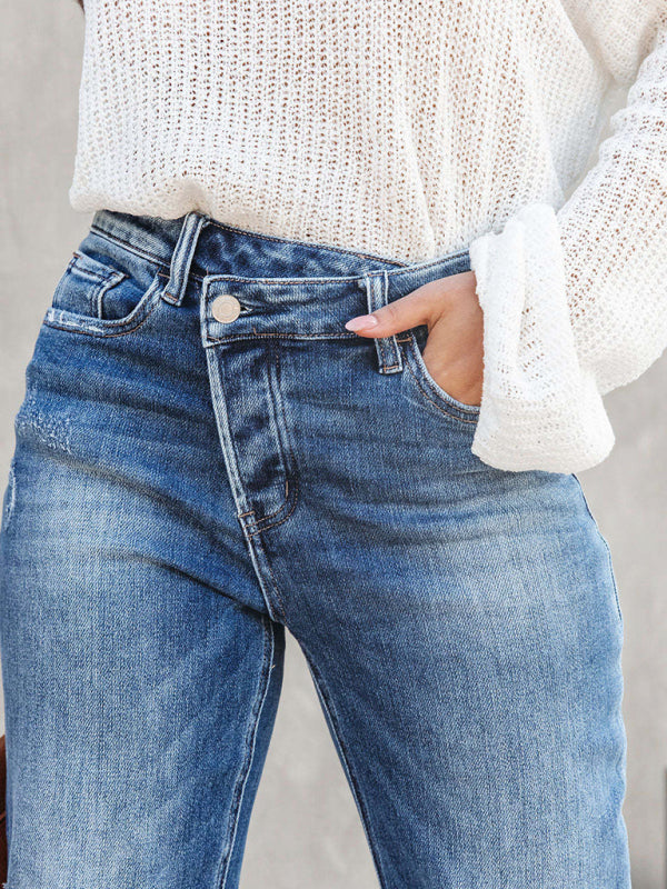 Women's Asymmetrical Fly Crossover Jeans