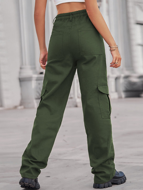 Women's Solid Color Cotton Twill Cargo Pants