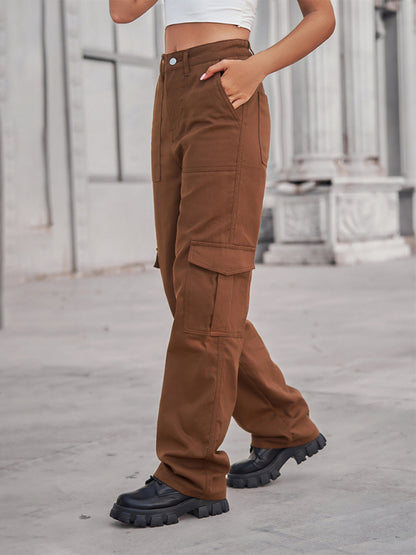 Women's Solid Color Cotton Twill Cargo Pants