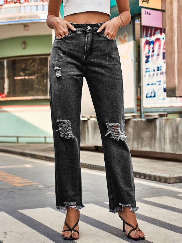 style denim style ripped trousers women's casual pants