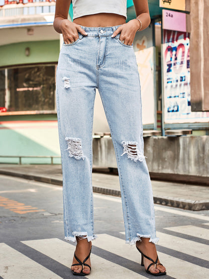 style denim style ripped trousers women's casual pants
