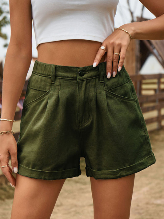 summer all-match elastic waist design denim shorts casual pants