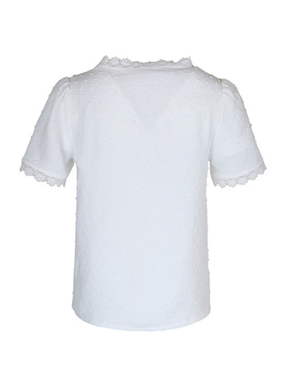 V-neck neckline lace panel elegant blouse