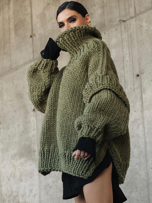 Women's sweater pullover fluffy long sleeve turtleneck sweater