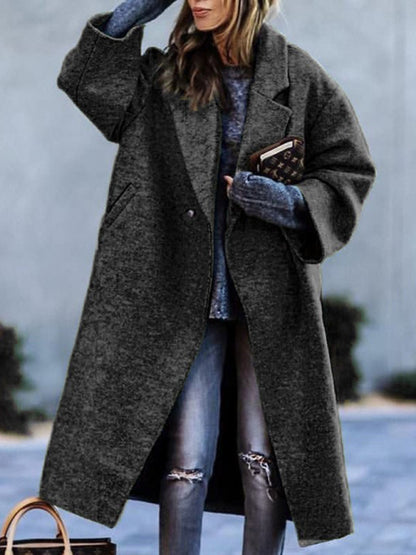 Women's temperament commuting beltless lapel loose woolen jacket