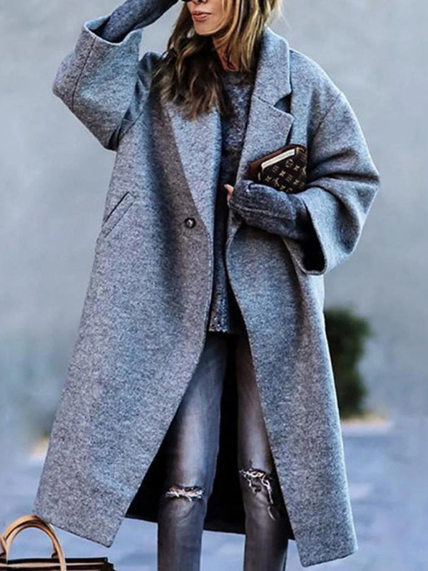 Women's temperament commuting beltless lapel loose woolen jacket