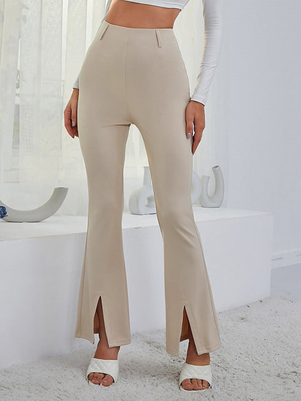Damen-Hosen mit hoher Taille, dünnem Schlitz und weitem Bein 