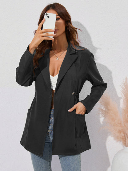 Women's long-sleeved waist-skimming suit collar mid-length jacket